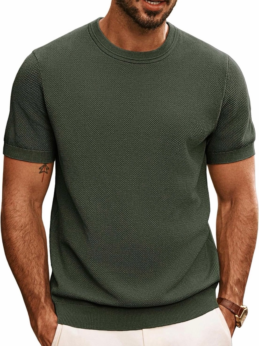 PJ Paul Jones Olive Green Knit Short Sleeve Sweater Sz XL Classic Minimalist